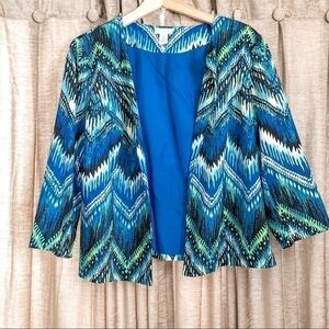 Chico’s Blue Watercolor Open Front Blazer